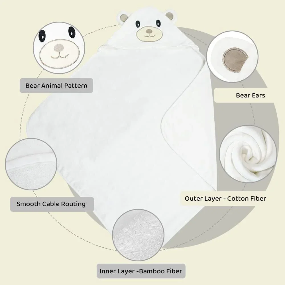 Dolwis Bamboo Hooded Bear Baby Bath Towel Organic Cotton Newborn